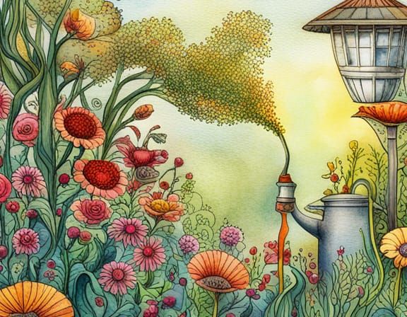 Whimsical Upside Down Garden in Dark Fantasy Style