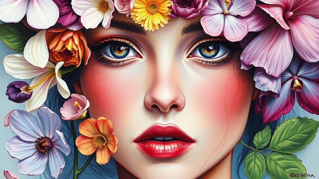 Floral Face: Mixed Media Collage of Blossoms