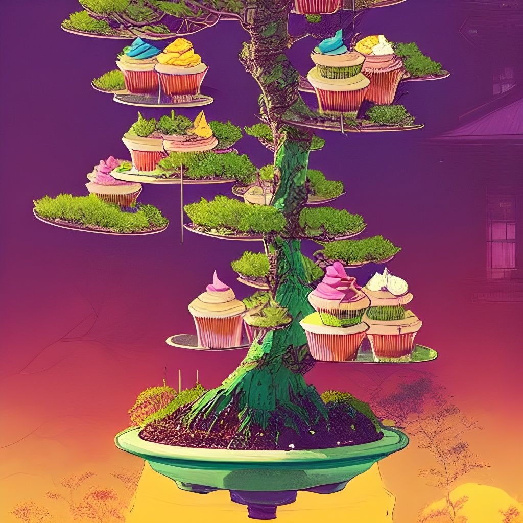 Cupcake Bonsai Tree: Detailed Matte Photography