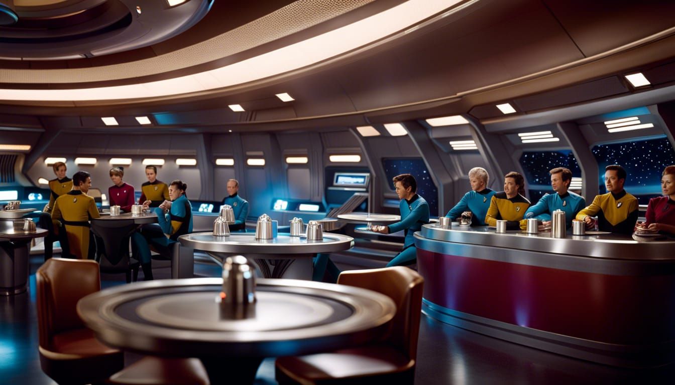 Star Trek Crew in Cozy Space Station Coffee Shop