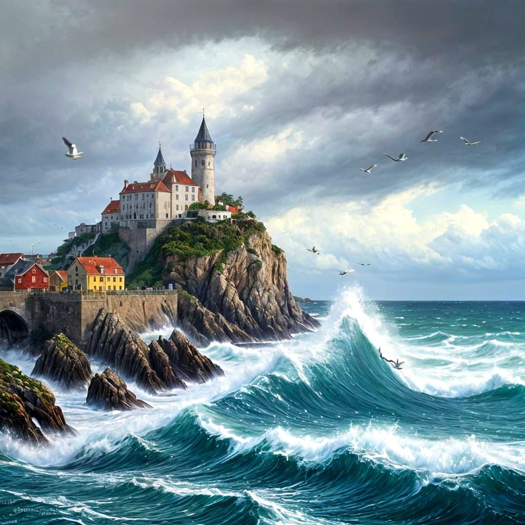 Dynamic Seaside Scene in Expressive Brushstrokes