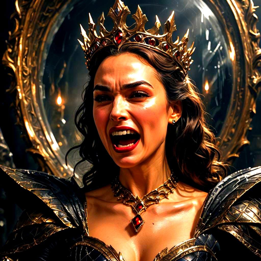 Evil Queen Shatters Mirror in Dark Fantasy Style