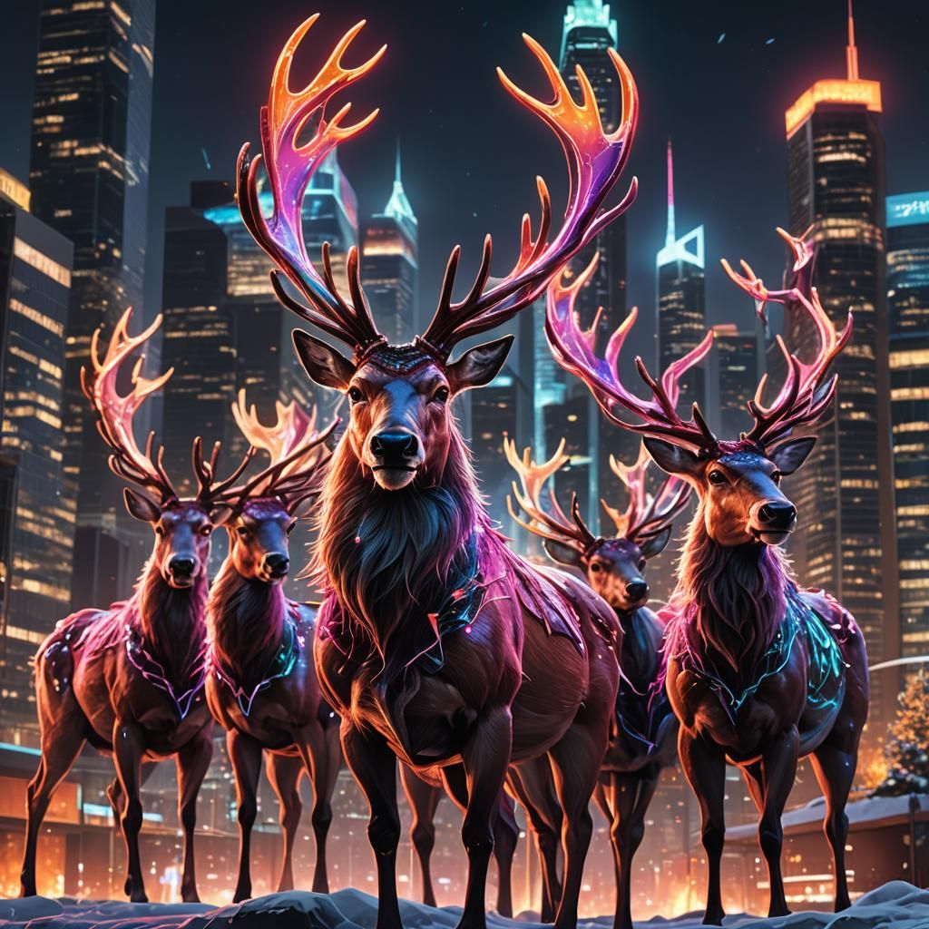 Super Powered Reindeer in Gritty Cityscape, Digital Art
