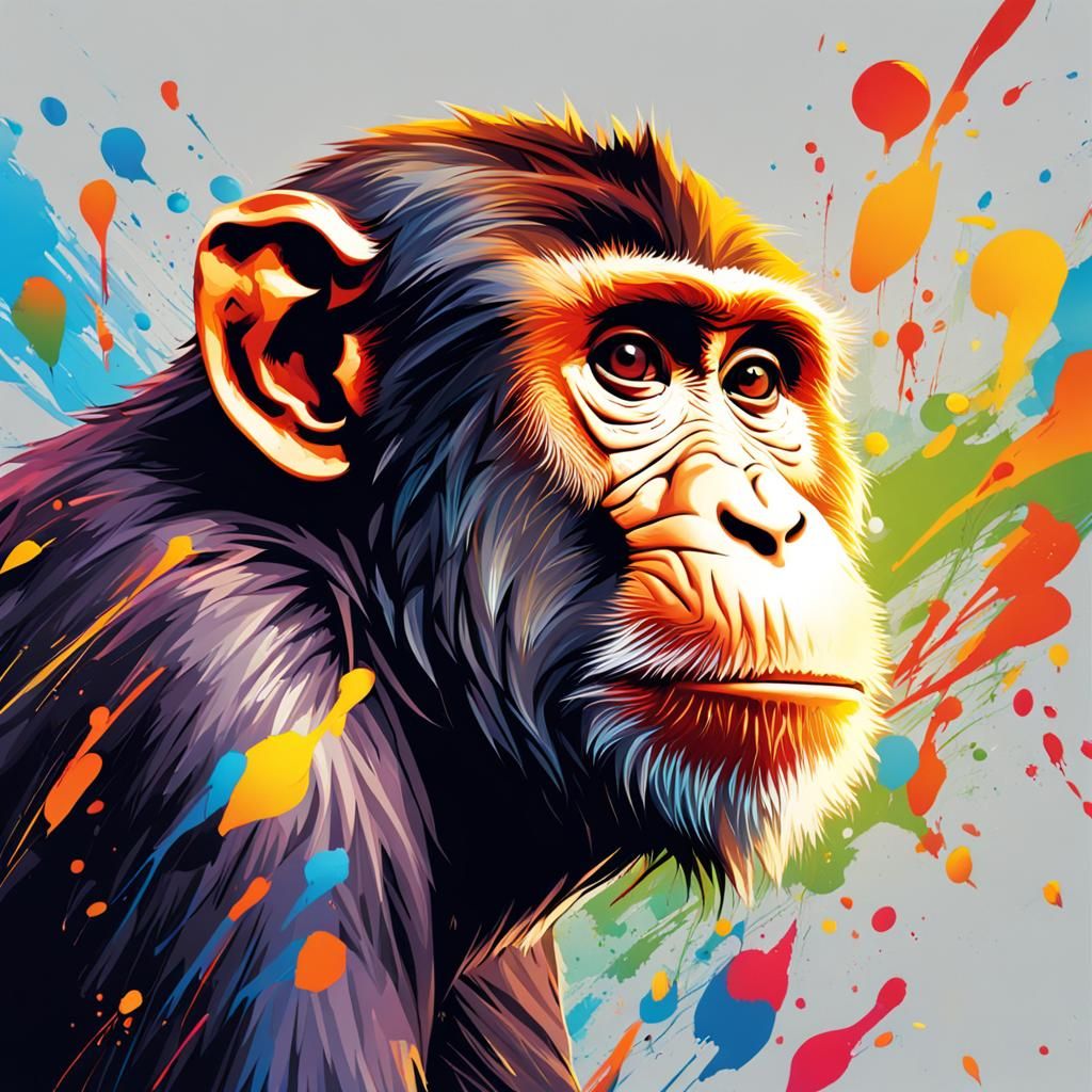 Hyperrealistic Monkey Portrait as Splash Art