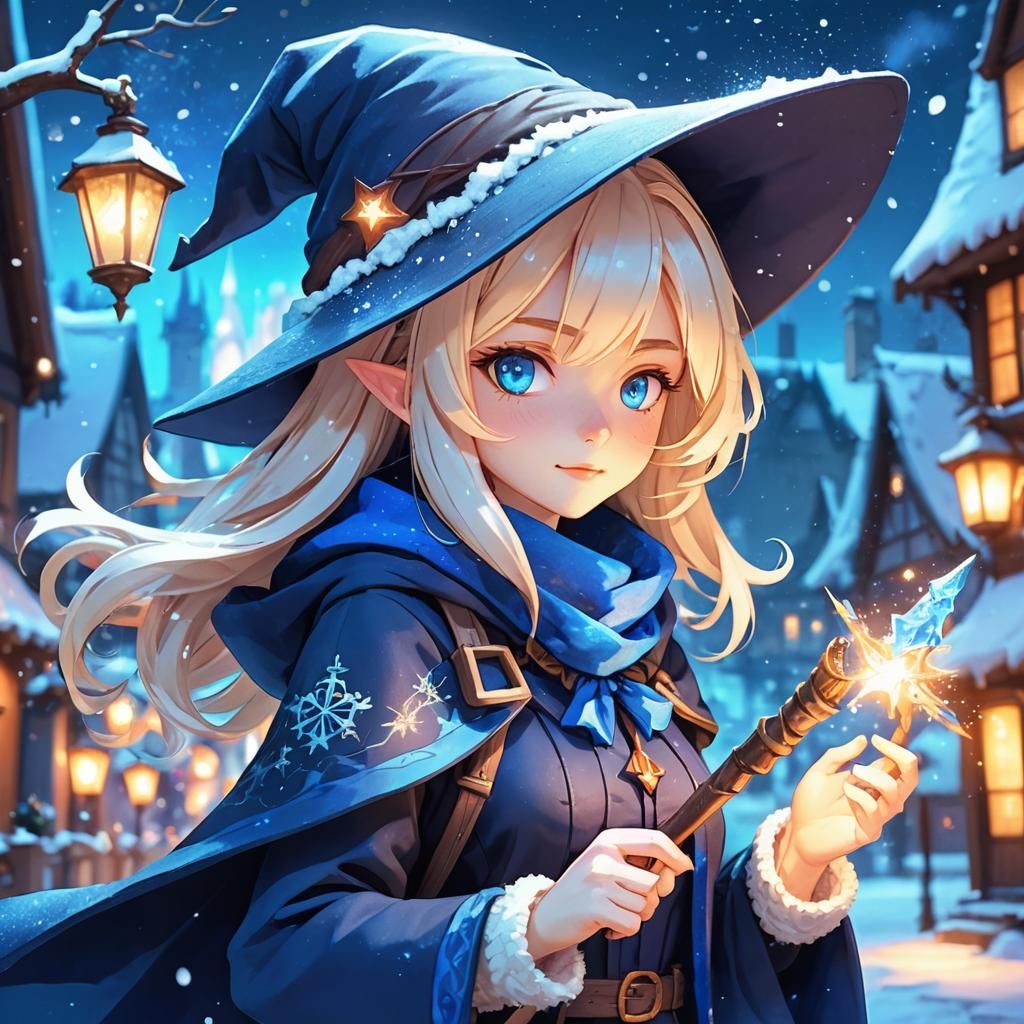 Winter Mage in Snowy Town: Anime-Inspired 3D Art
