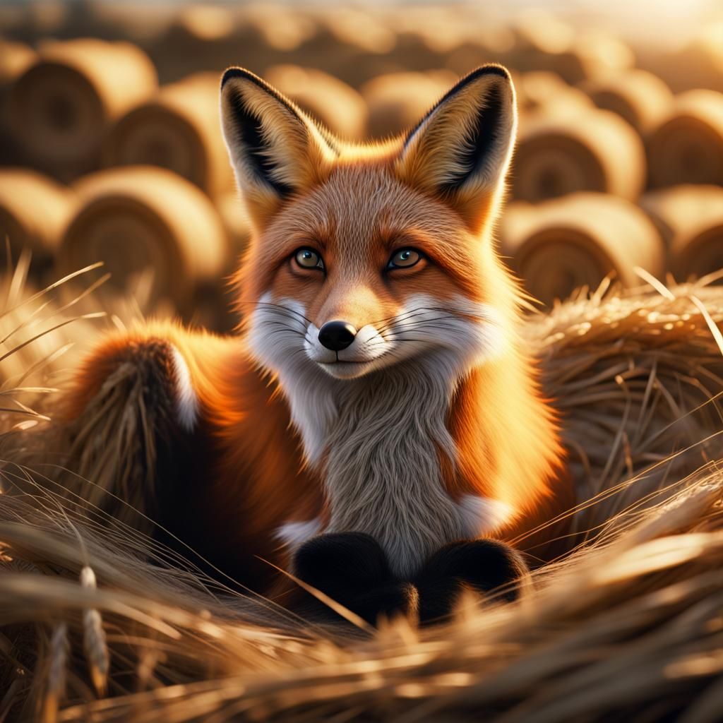 Fox in Wheat Field: Hyperrealistic Photography Artwork