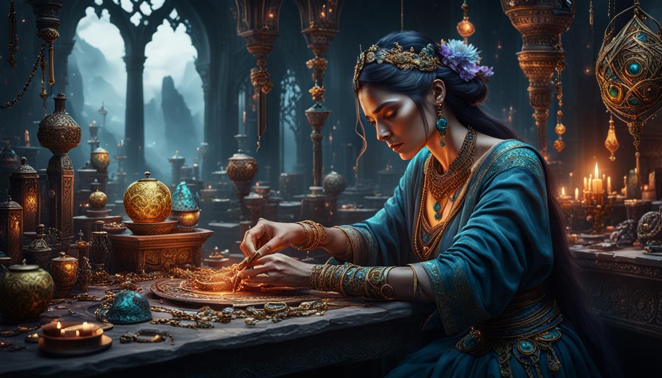Mystical Woman Creates Handmade Jewelry: Fantasy Art