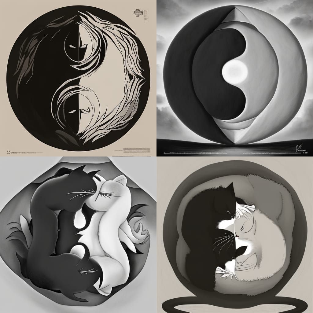 Yin Yang Cats: Detailed Digital Concept Art