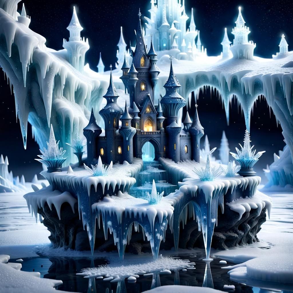 Ice Crystal Fairyland Palace at Night