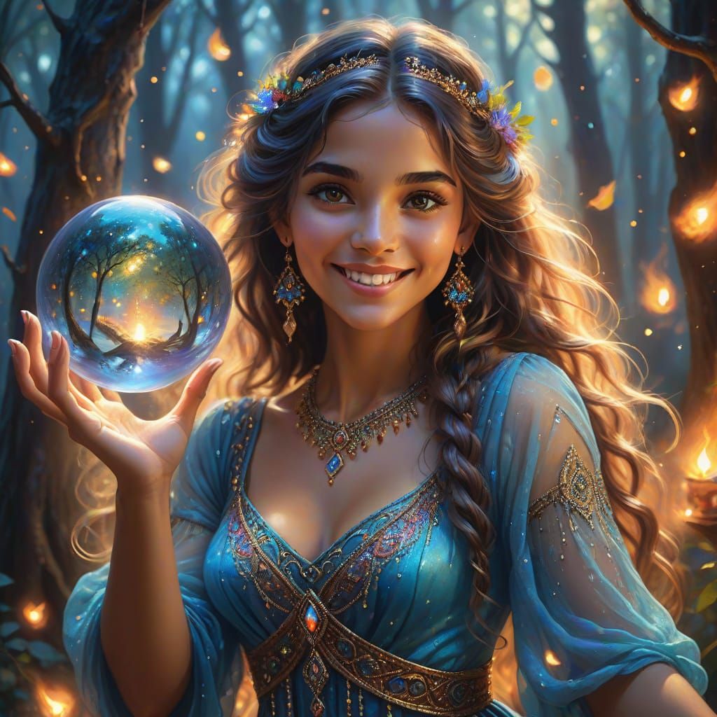 Ethereal Gypsy Enchantress in Whimsical Fantasy Realism