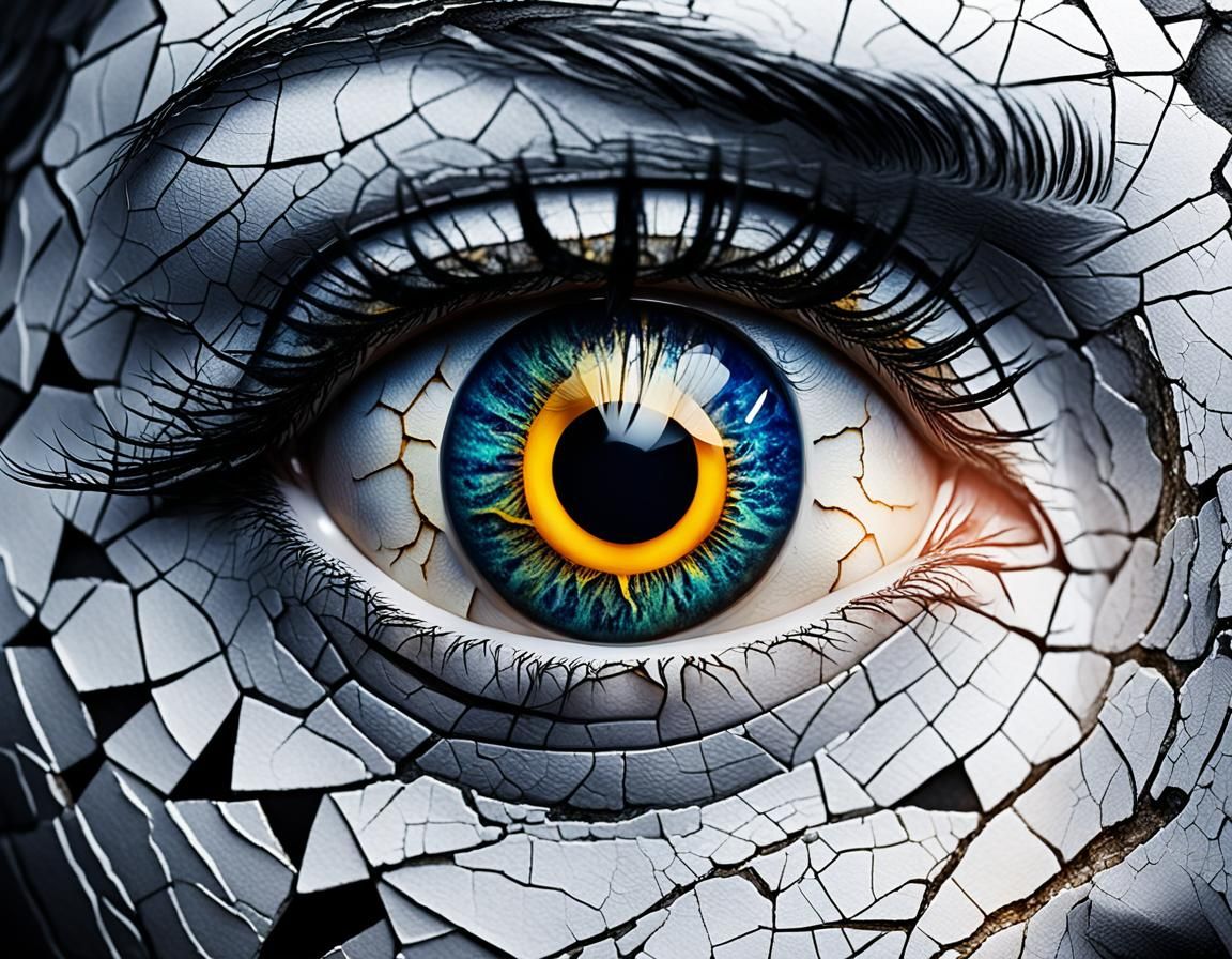 Surrealistic Macro Art of a Cracked Egg with a Human Eye