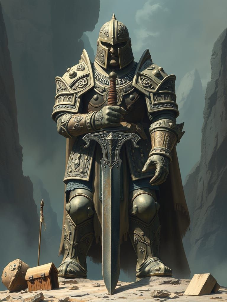 Armored Stone Guardian with Great Sword