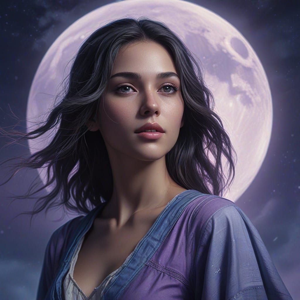 Enchanting Woman in Moonlit Fantasy Concept Art