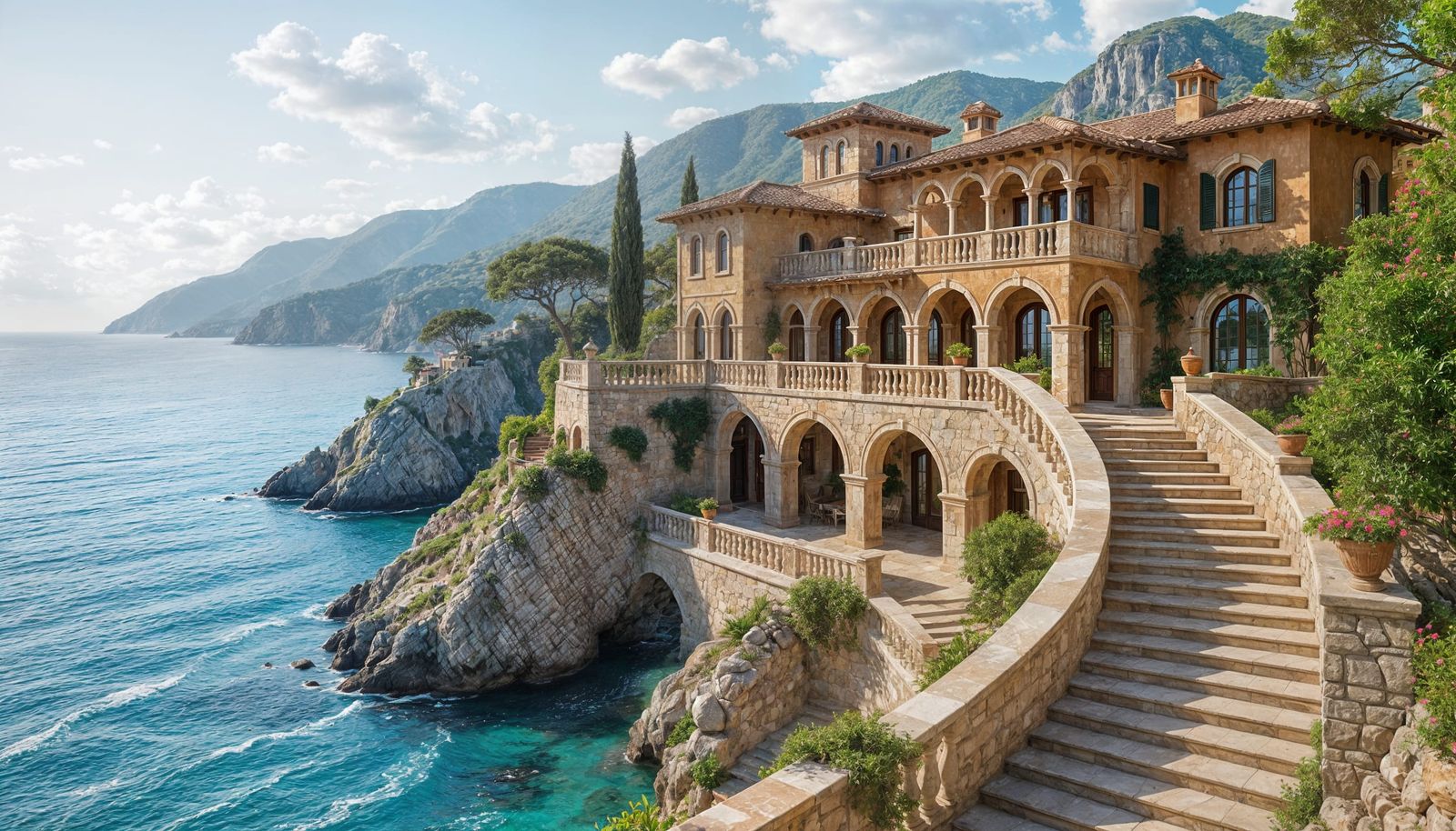 Cliffside Mediterranean Villa with Turquoise Sea