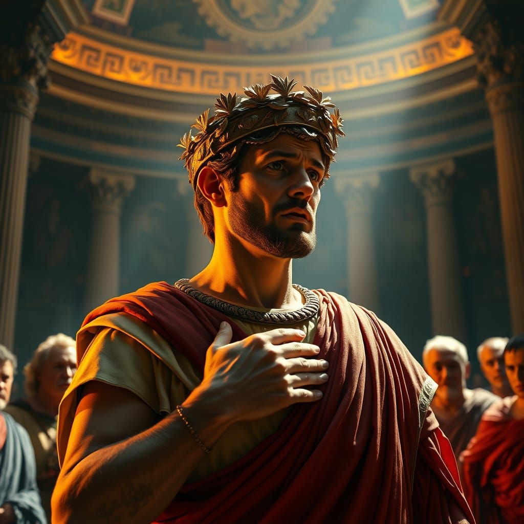 Roman Leader Falls in Grand Senate Chamber