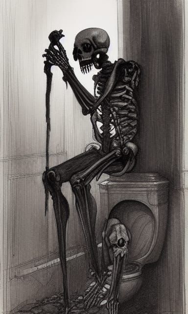Horrific Fleshy Skeleton on Toilet, Doré-Rutkowski Style
