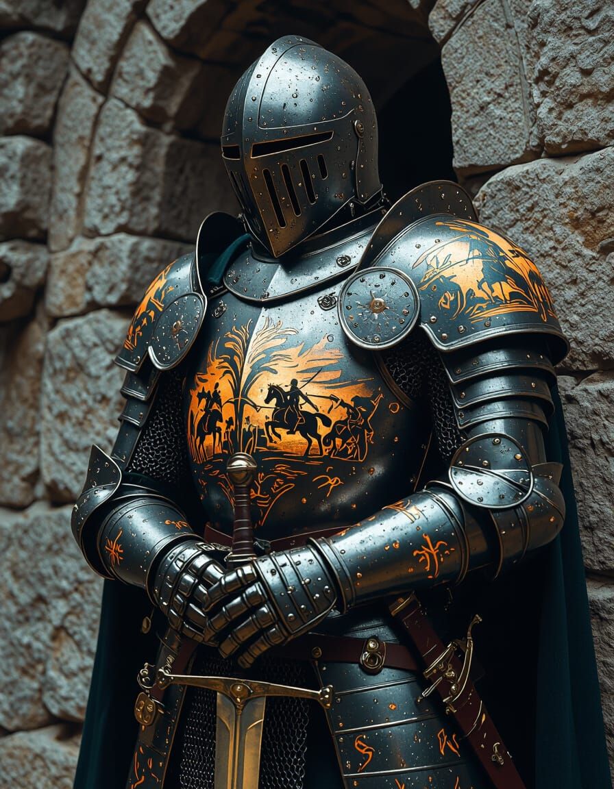 Mystical Knight Armor with Vivid Battle Scenes