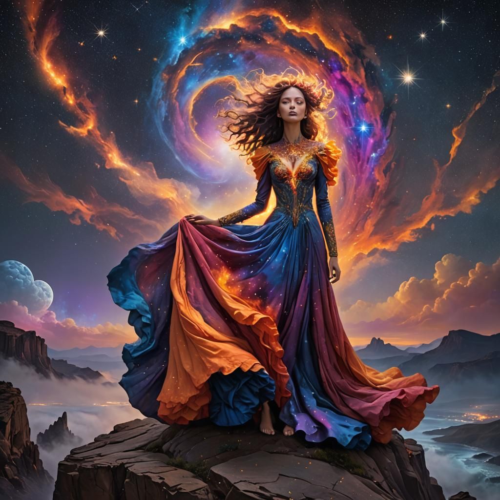 Celestial Being Portrait Amidst Starry Night Sky