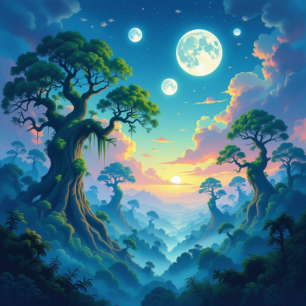 Ancient Forest Landscape with Bioluminescent Moss