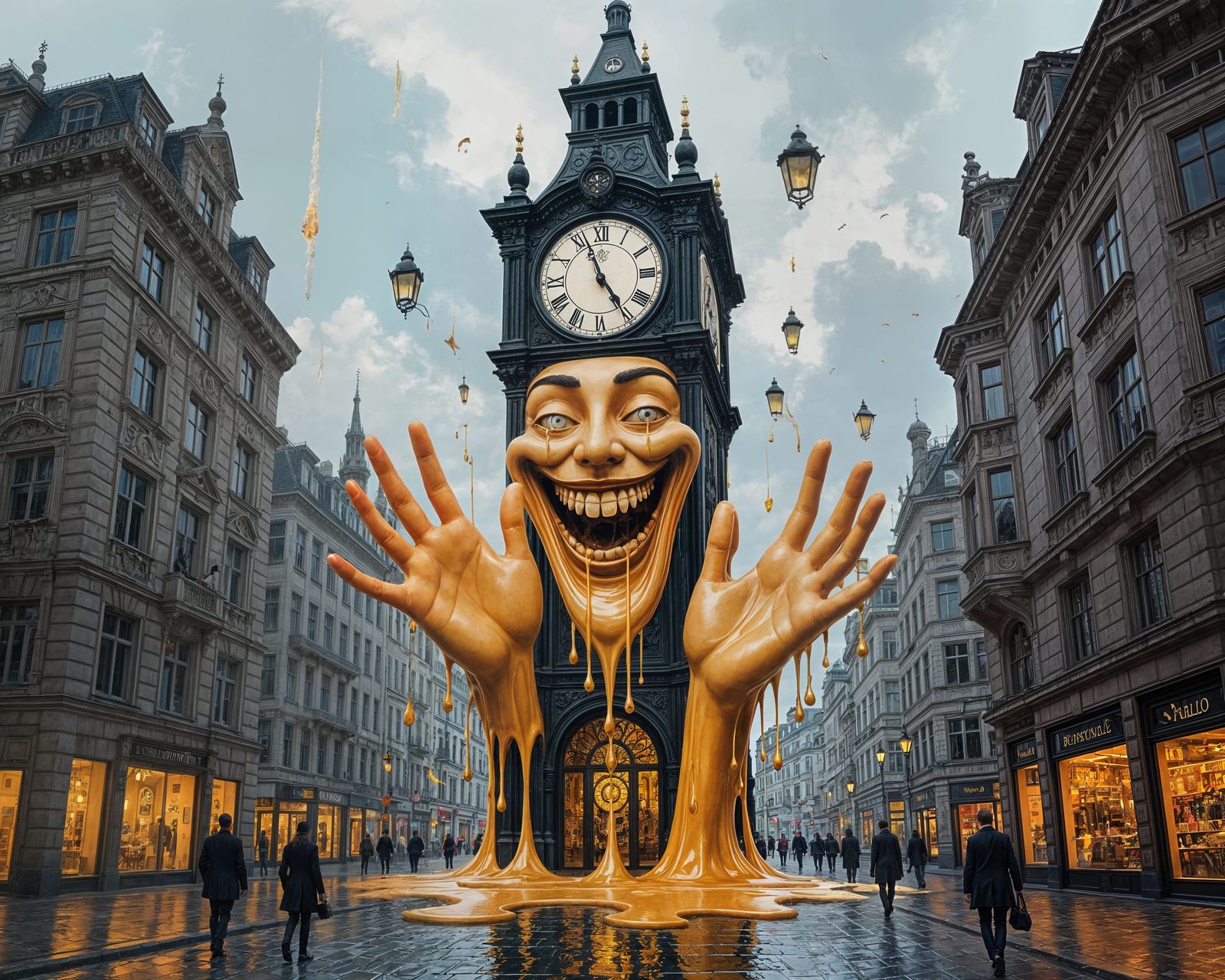 Surreal Clock Tower in Melting Dali Style