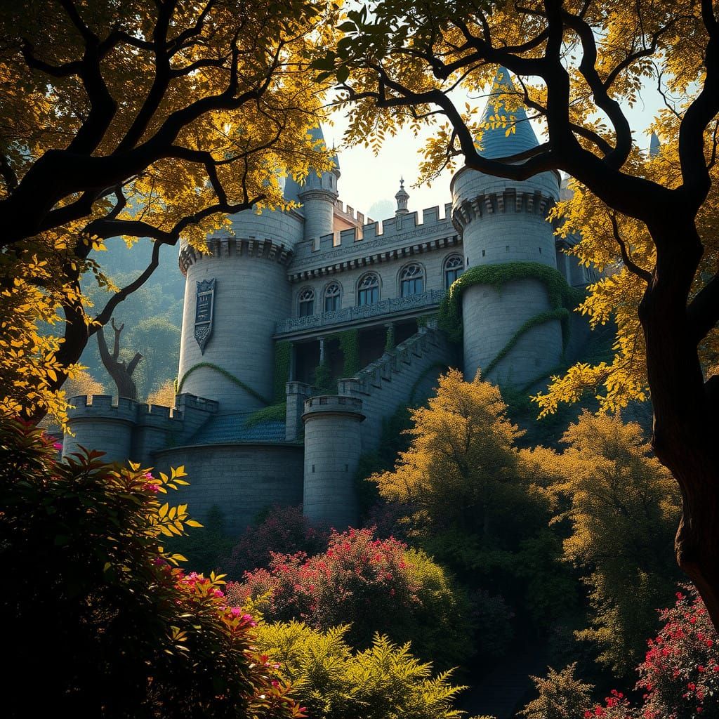 Medieval Castle Fortress Hidden in Nature's Splendor