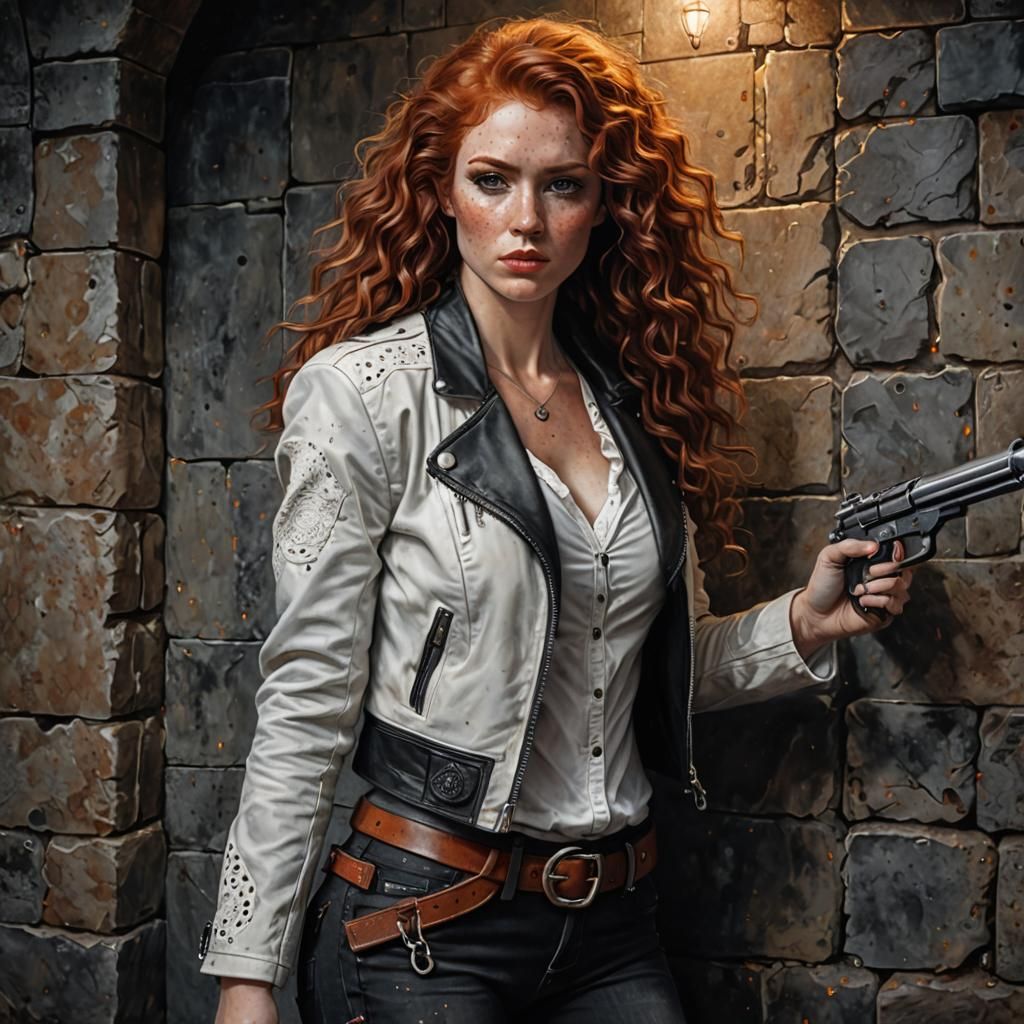 Redhead Shoots Browning Machine Gun in Color Pencil