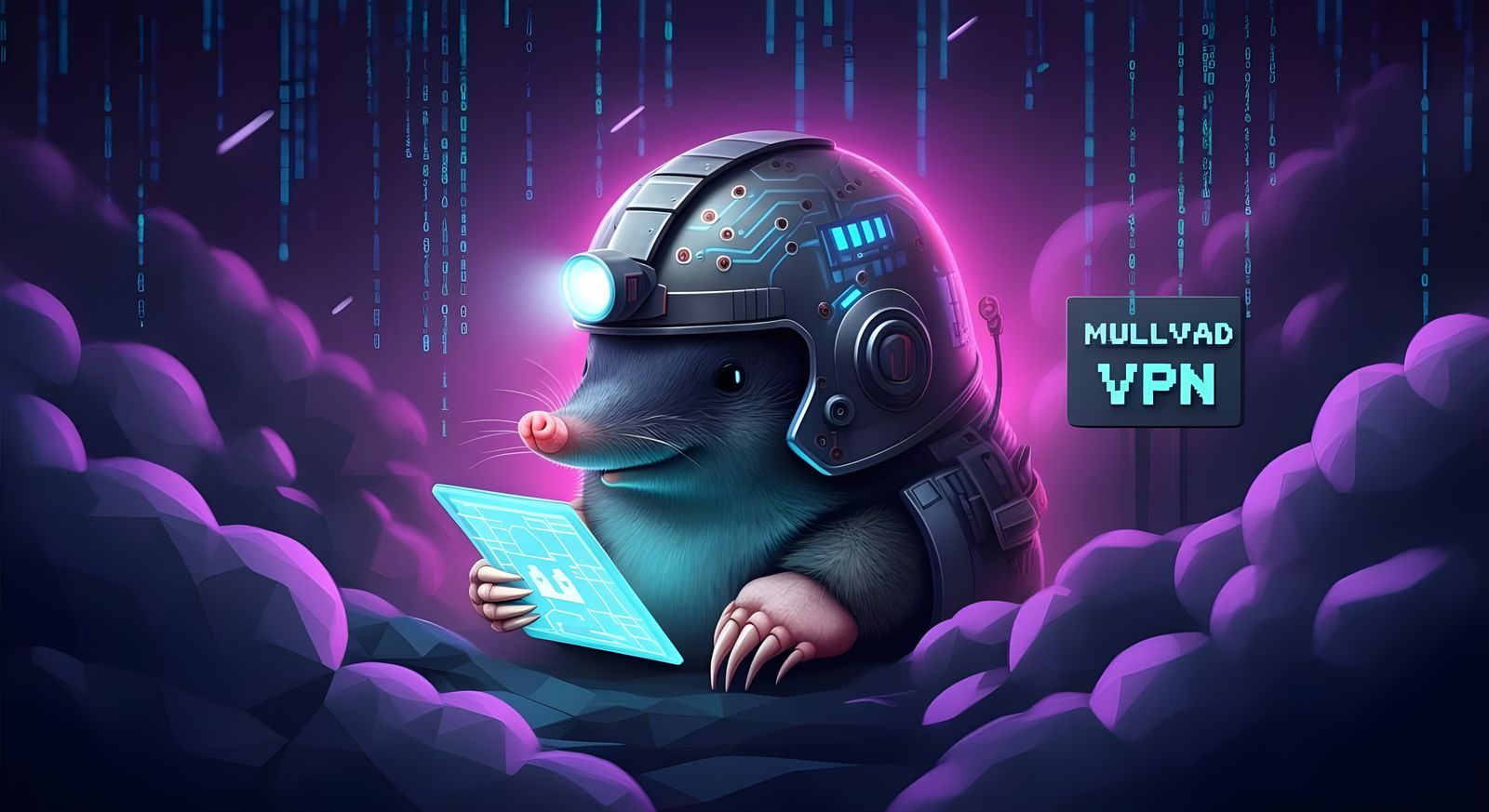 Mole Surfs Cyberpunk Web with MULLVAD VPN Sign
