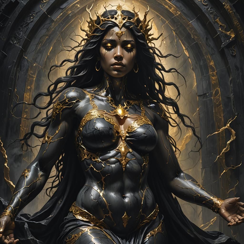 Marble Goddess with Gold Veins in Dark Fantasy Art