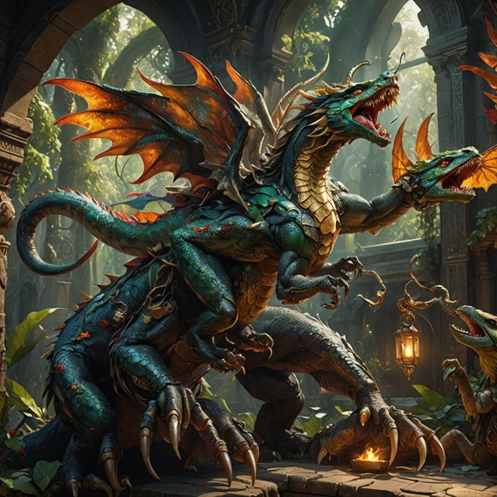 Fantasy Dragon with Snake Head, Dark Fantasy Art