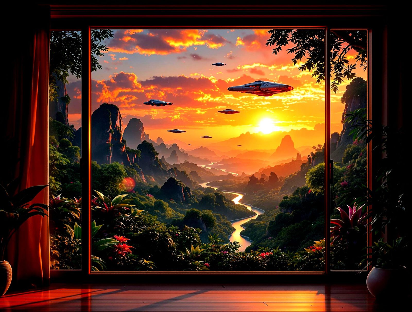 Vibrant Futuristic Jungle Condo at Sunset