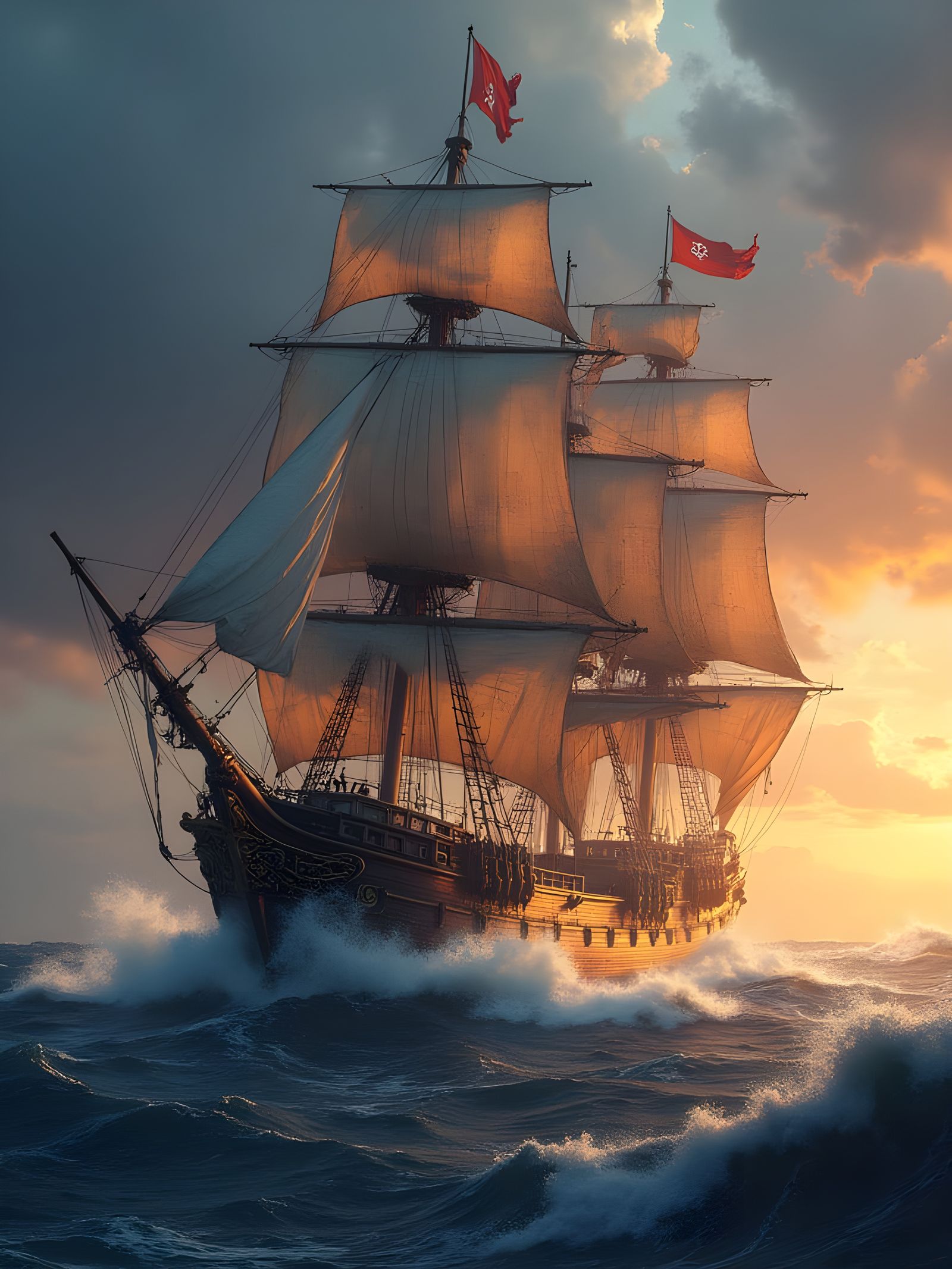 Pirate Ships Clash in Stormy Seas: Splash Art