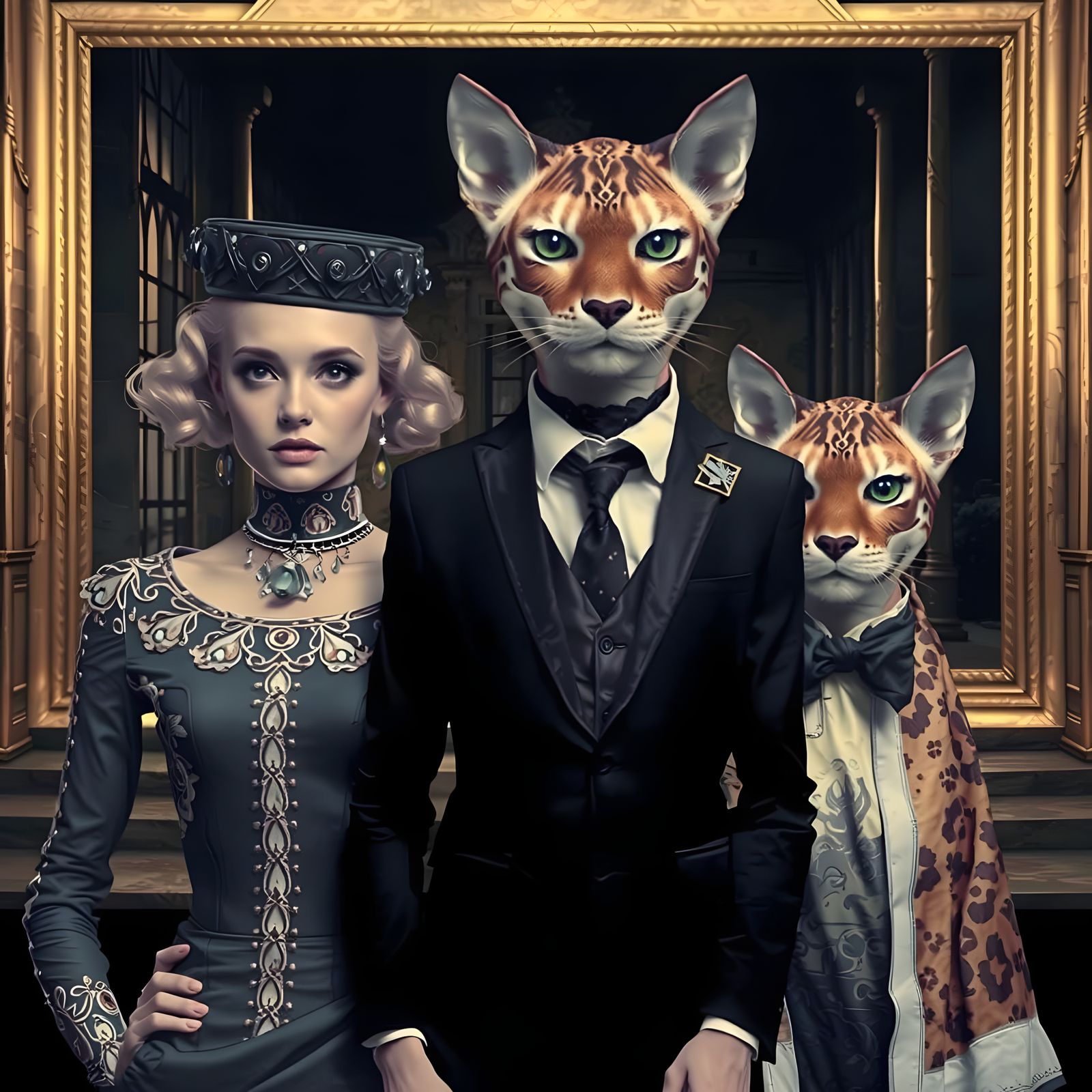 Hyperrealistic Family Portrait in Dramatic Lightning