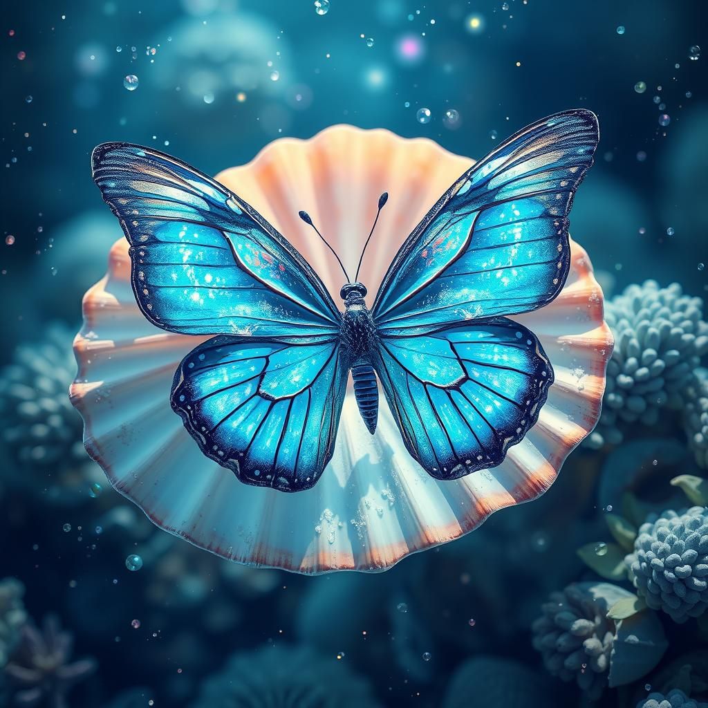 Seashell Butterfly Underwater in Cosmic Style