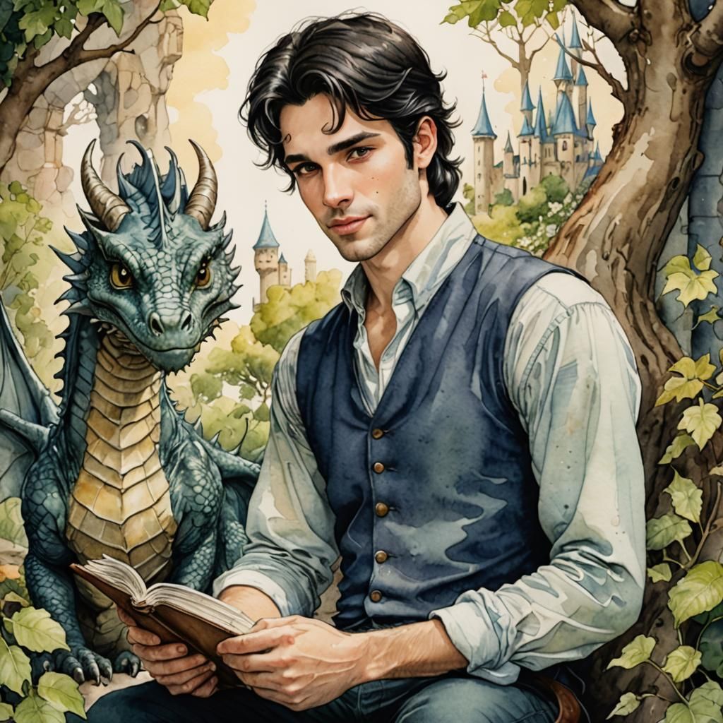 Prince Bargaining with Dragon in Watercolor Illustration