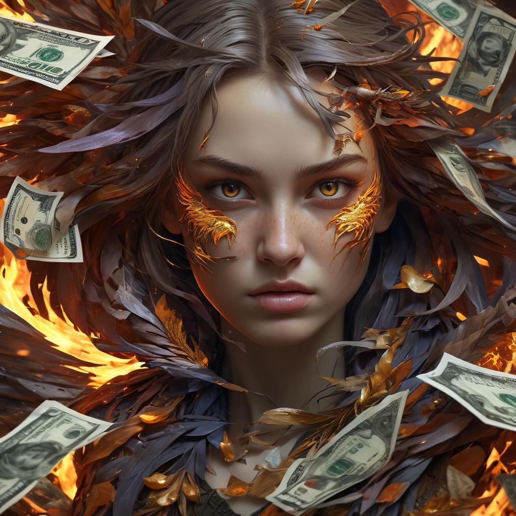 Wrathful Phoenix Portrait in a Money Storm