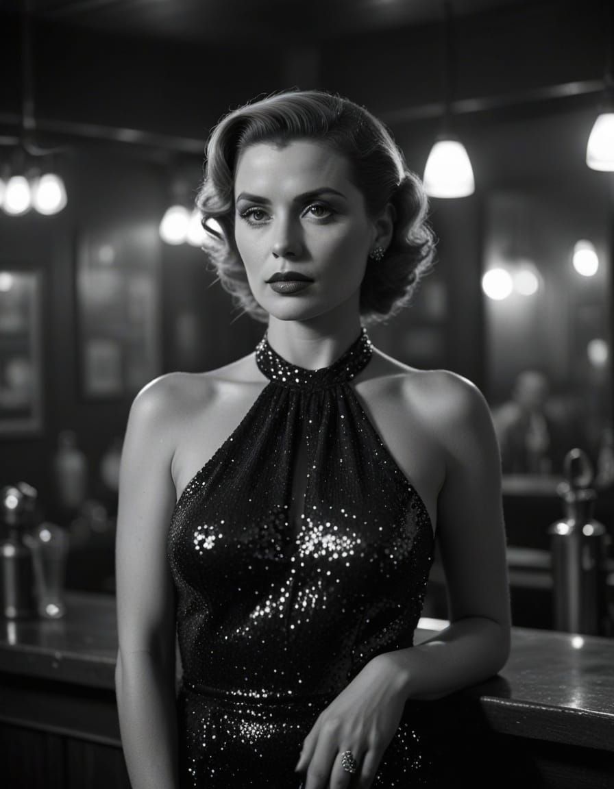 Femme Fatale in Smoky Bar, Film Noir Style