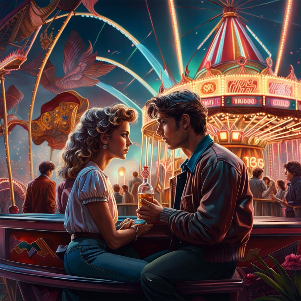 Lovers' Date at a Funfair, Digital Matte Painting