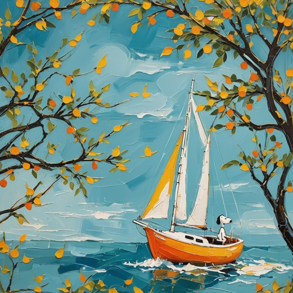 Snoopy on Sailboat: Abstract Expressionism Painting