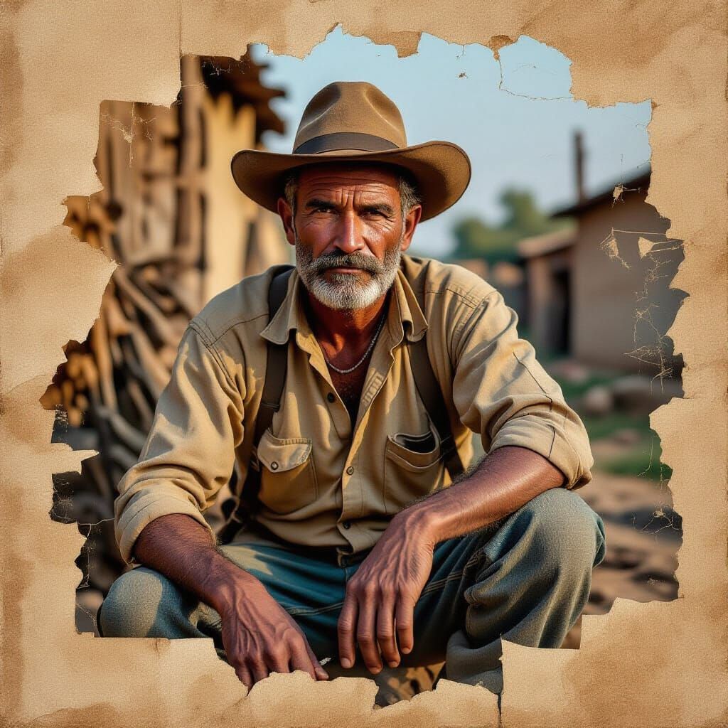 Vintage Worker with Cubist and Glitch Art Effects