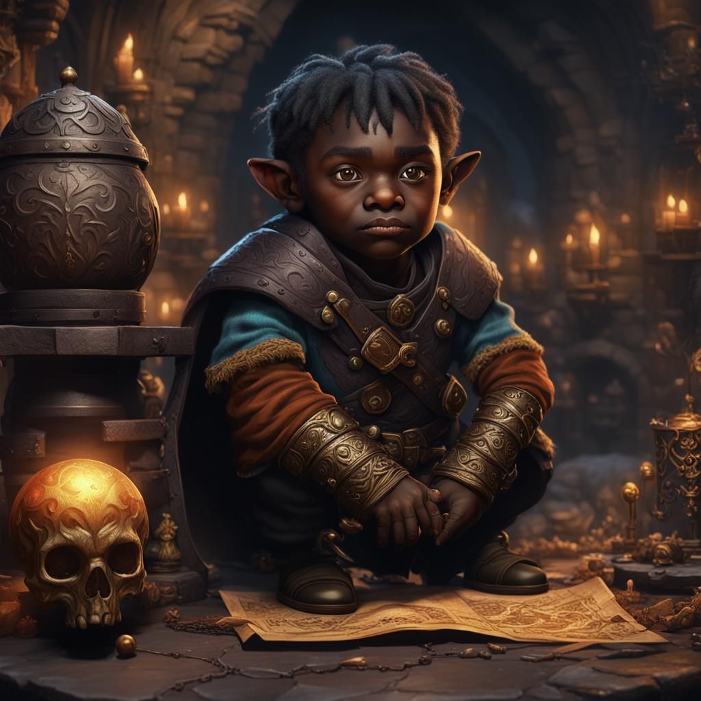 Dark Fantasy Halfling Merchant in Splendid Matte Painting