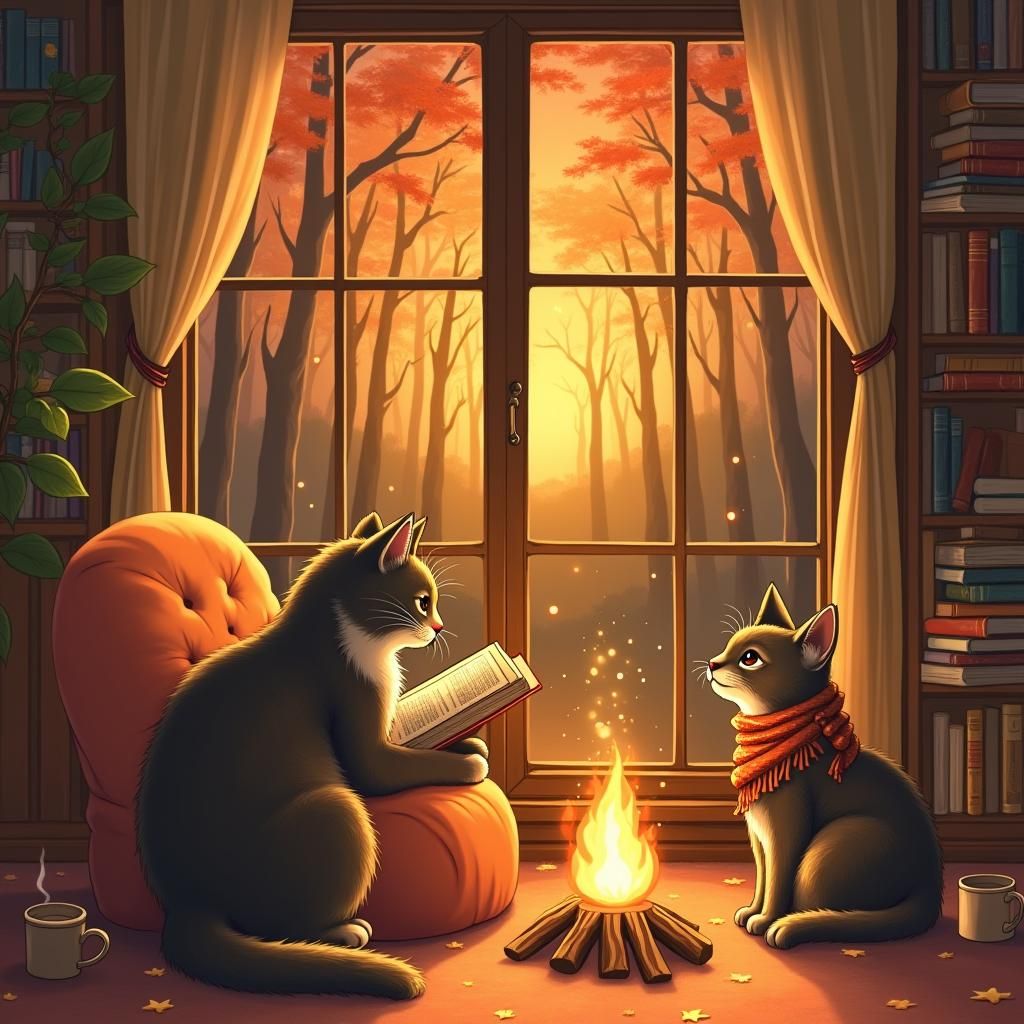 Cats Reading in Autumn: Anime Key Visual