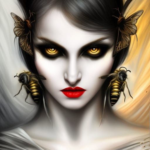 Gothic Bee Queen Portrait in Dark Fantasy Style