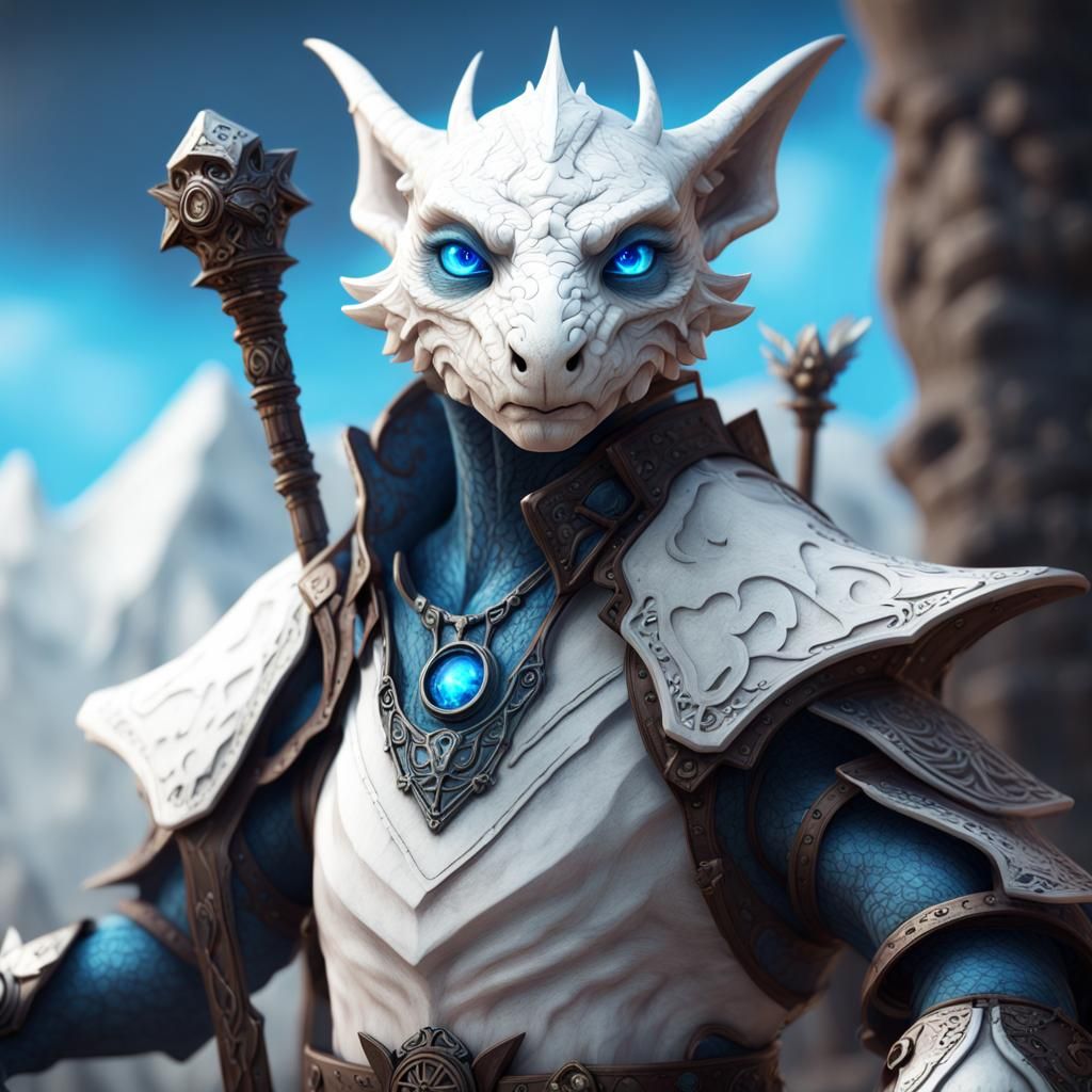 Fantasy White Kobold in Dungeons and Dragons Style