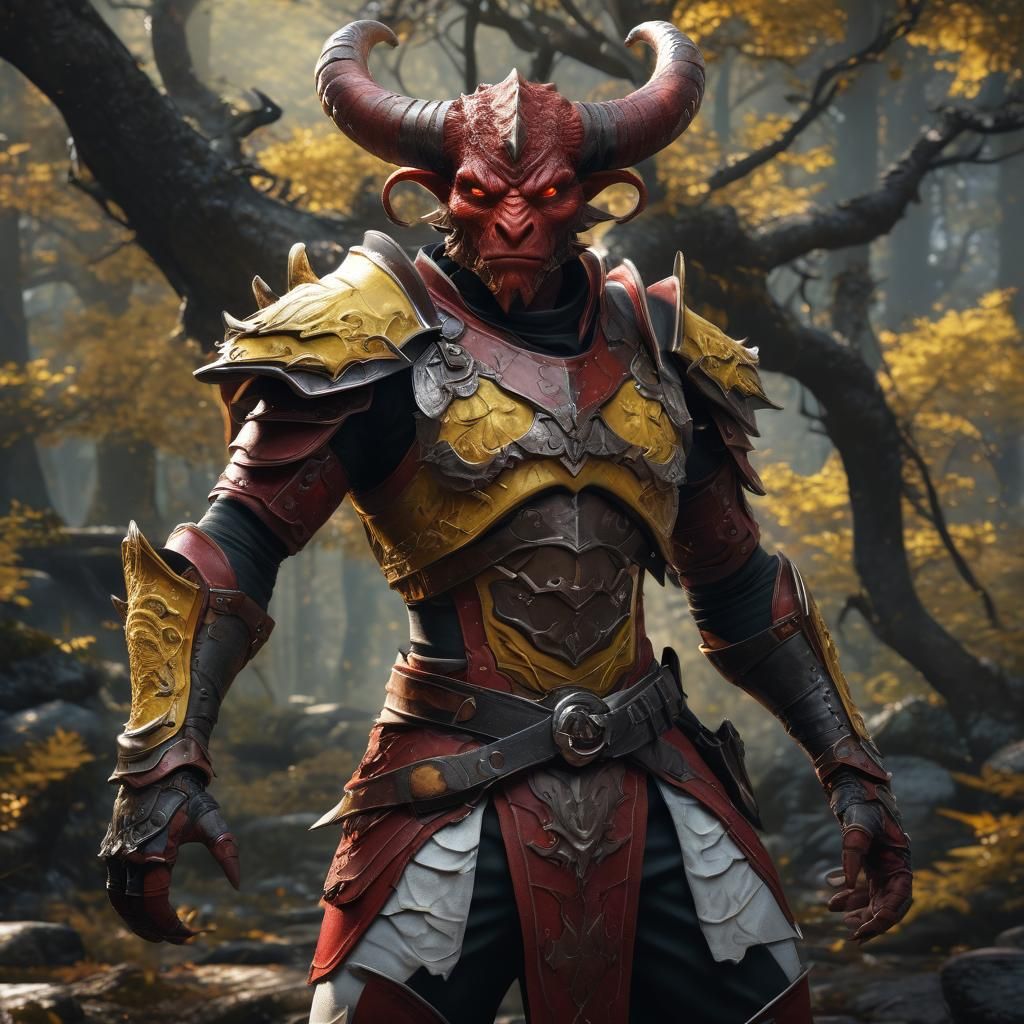 High Fantasy Tiefling Soldier in Dragon Armor