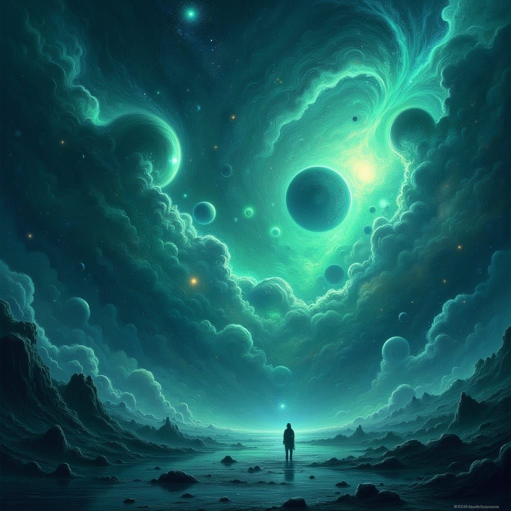 Surreal Emerald and Sapphire Galaxies in Cosmic Expanse