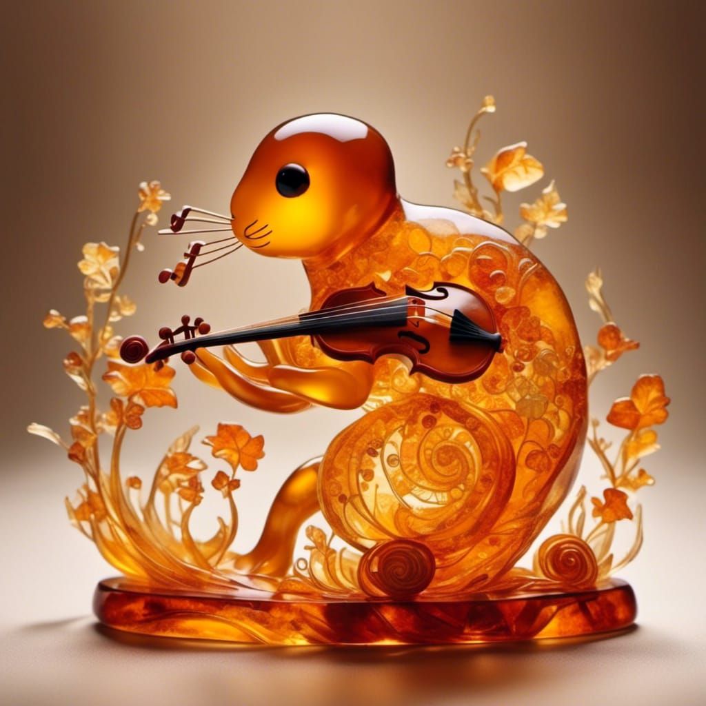 Amber Sculpture of a Creature Playing Violin