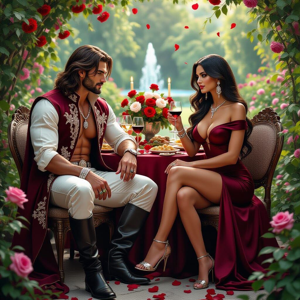 Sensual Garden Scene in Hyperrealistic Style