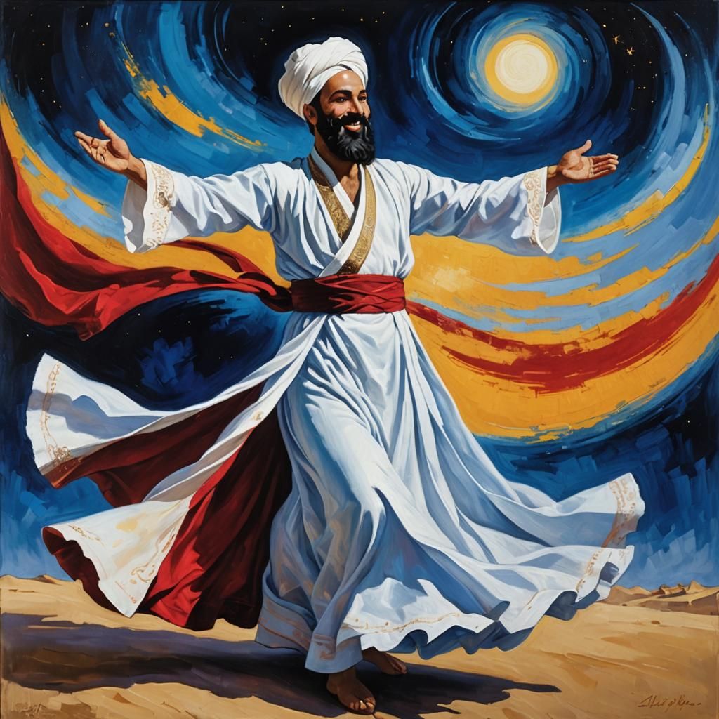Whirling Dervish in Mosque: Impasto Oil Painting