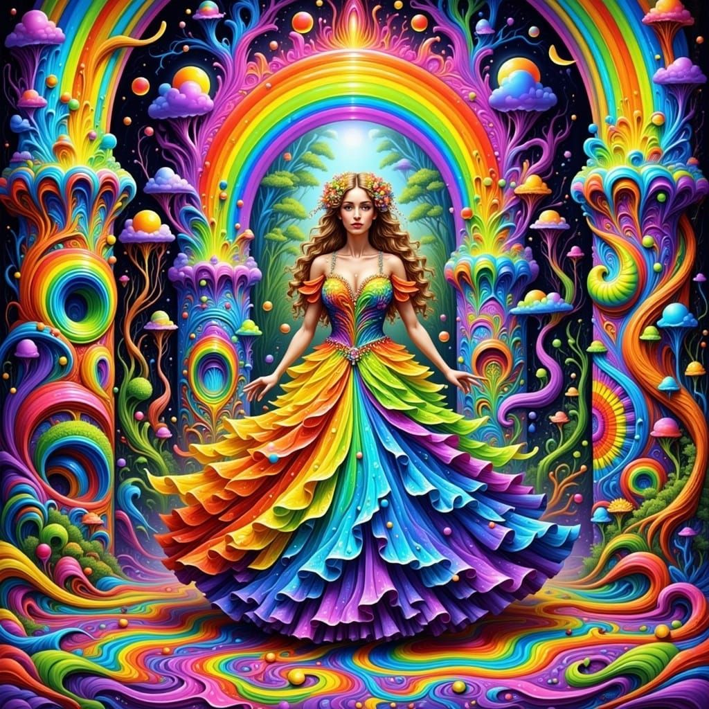 Surreal Psychedelic Castle with Rainbow Magic