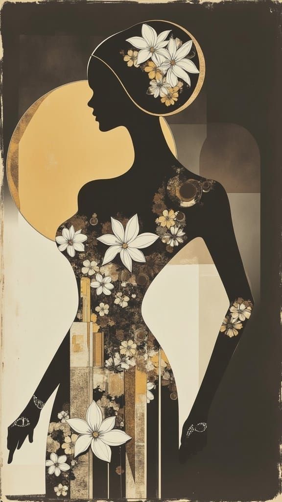 Ethereal 1940s Nightclub Singer in Art Deco Floral Garden